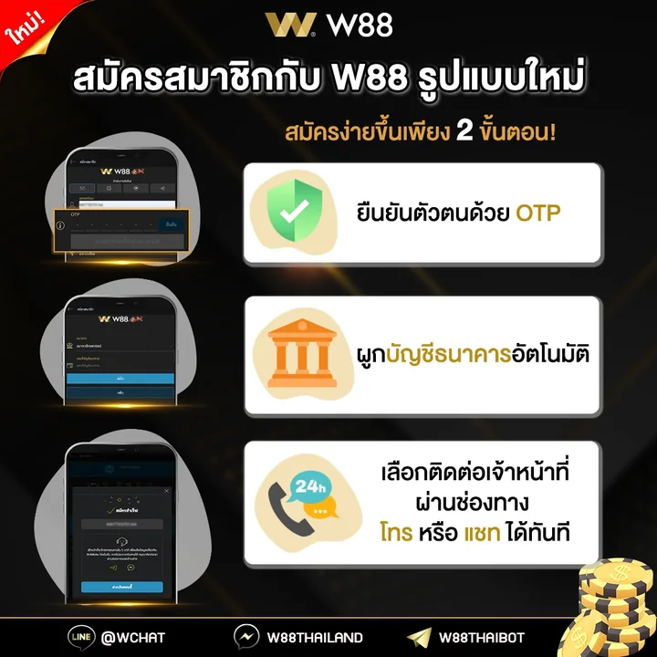 สมัครสมาชิก W88 รูปแบบใหม่ ยืนยัน OTP และผูกบัญชีธนาคารอัตโนมัติ